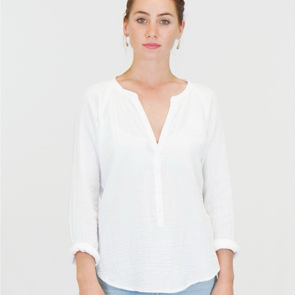 XiRENA Cream Women's Cotton Gauze Henley Sz Small